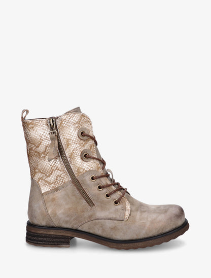 Bottines lacées à cheville effet python irisé - Taupe - 1
