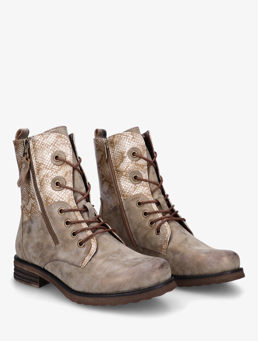 Bottines lacées à cheville effet python irisé - Taupe - 4