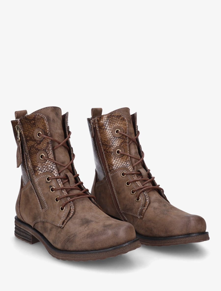 Bottines lacées à cheville effet python irisé - Marron - 4