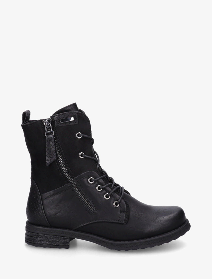 Bottines lacées à zip et empiècement python - Noir - 1