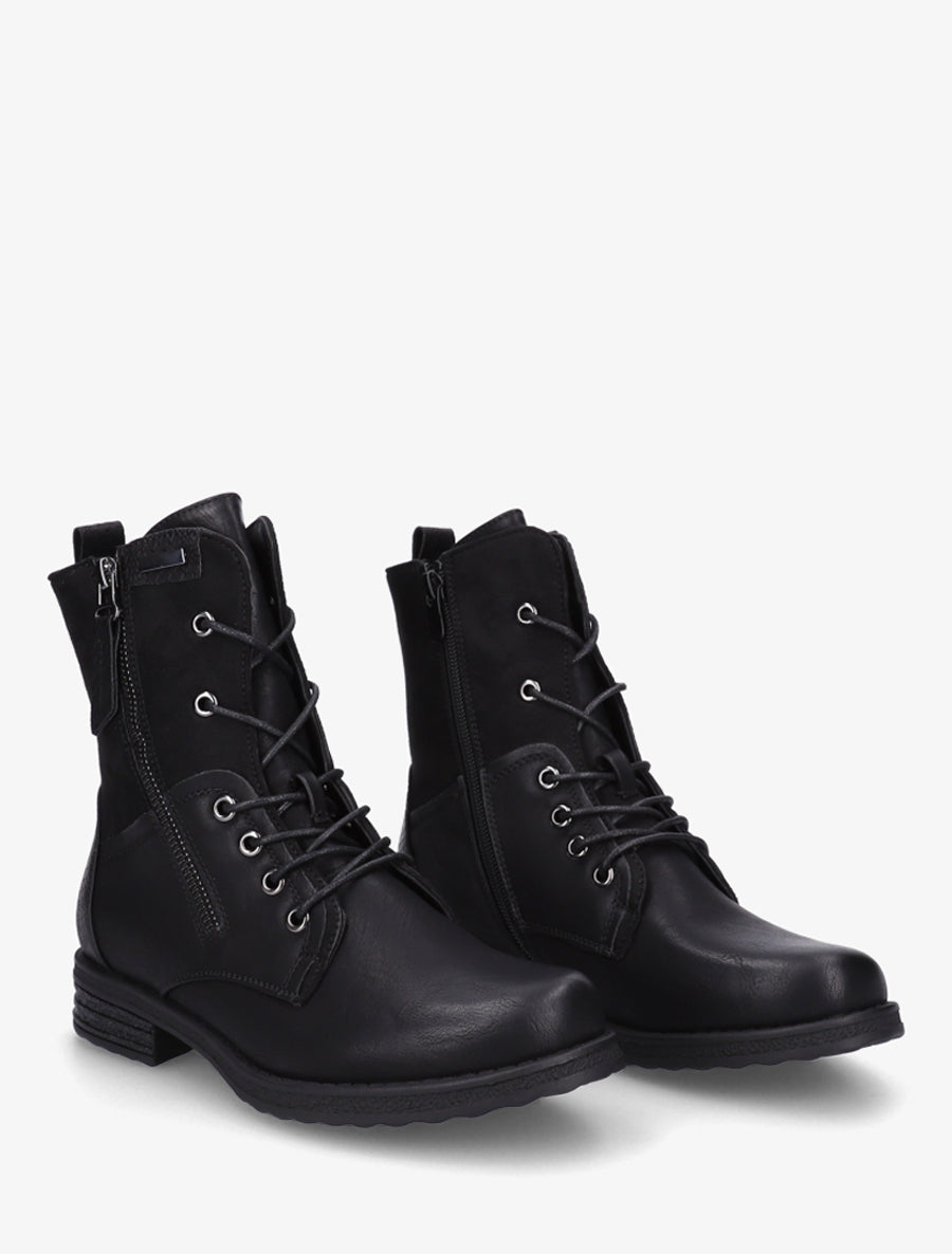 Bottines lacées à zip et empiècement python - Noir - 4