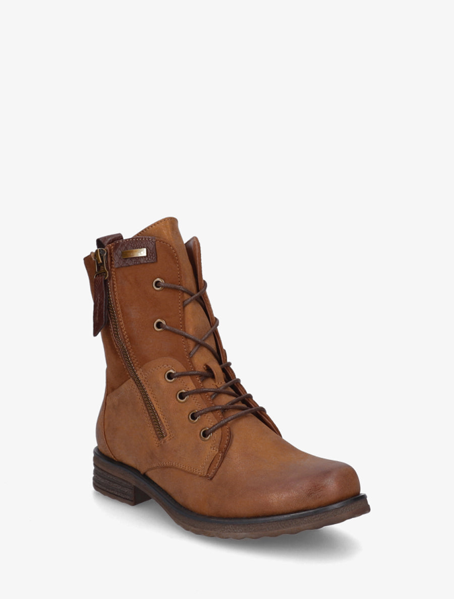 Bottines lacées à zip et empiècement python - Camel - 2
