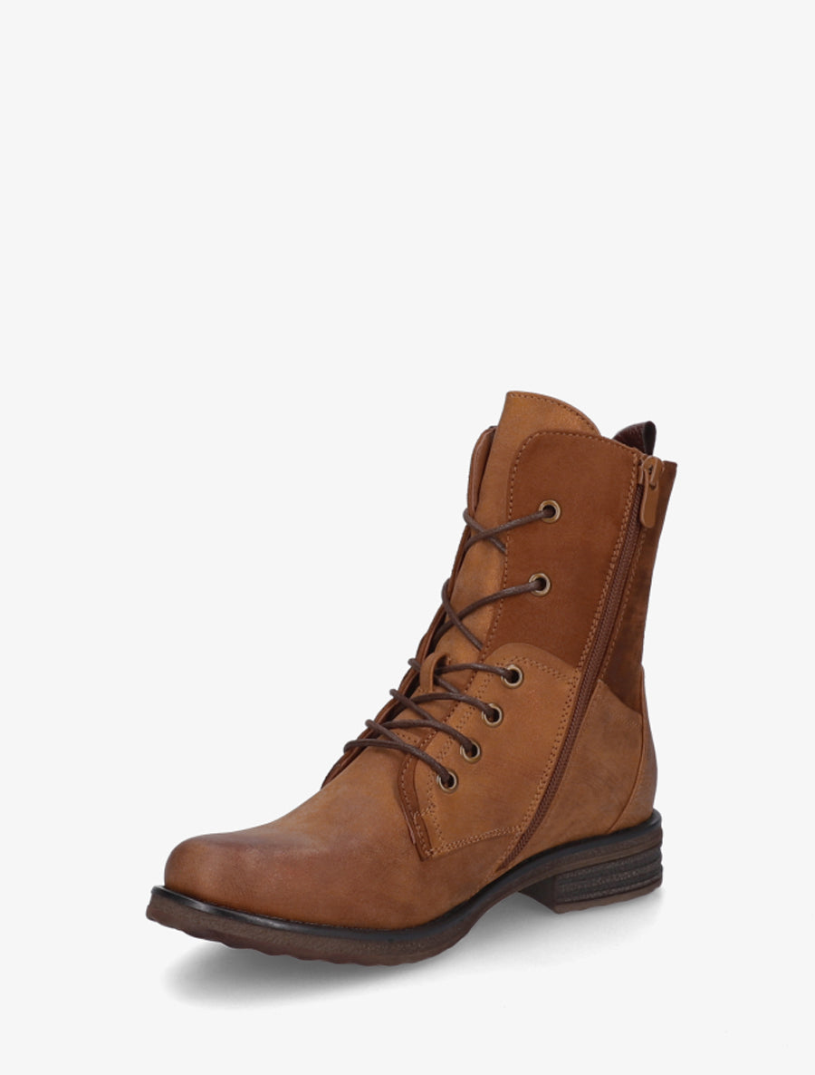 Bottines lacées à zip et empiècement python - Camel - 3