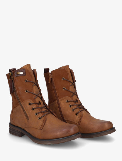 Bottines lacées à zip et empiècement python - Camel - 4