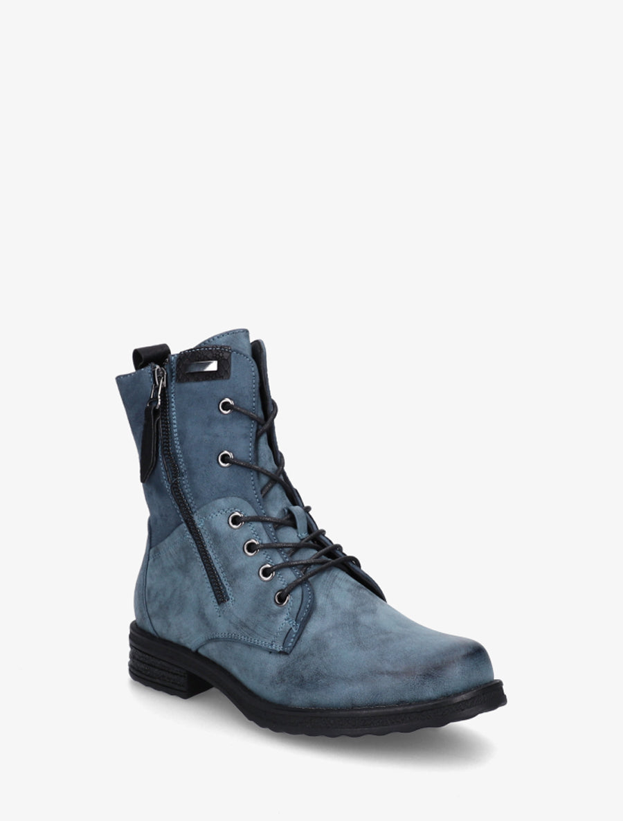 Bottines lacées à zip et empiècement python - Bleu - 2