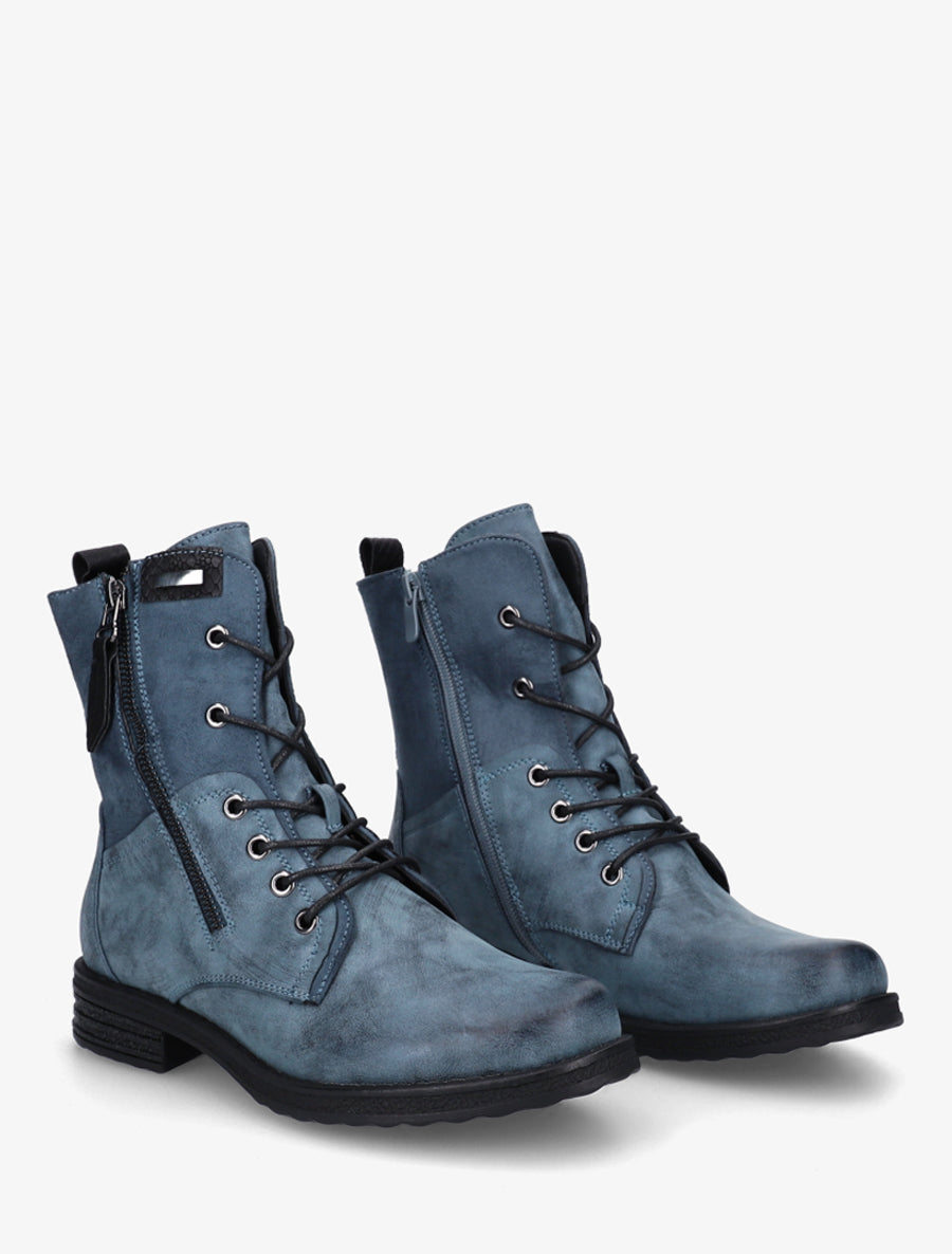 Bottines lacées à zip et empiècement python - Bleu - 4