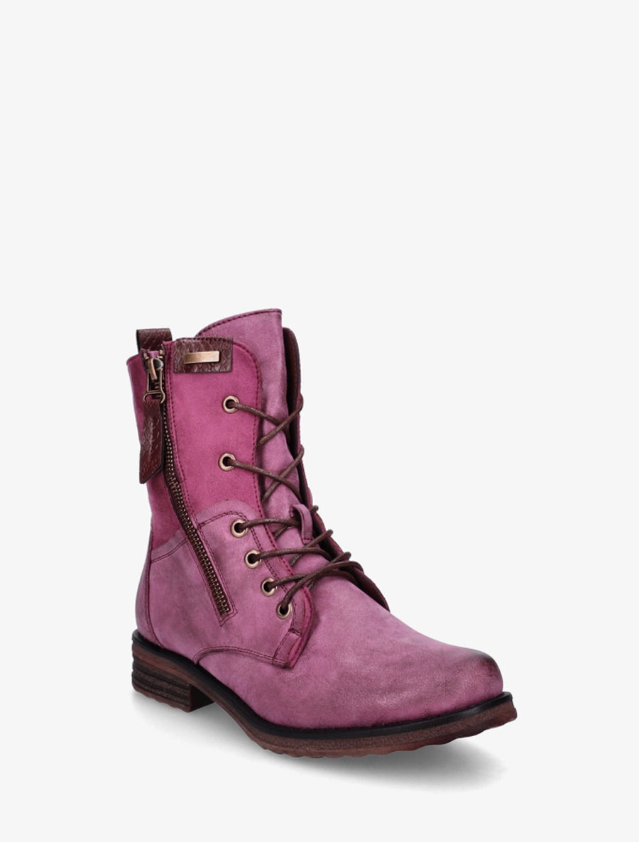 Bottines lacées à zip et empiècement python - Lie de vin - 2