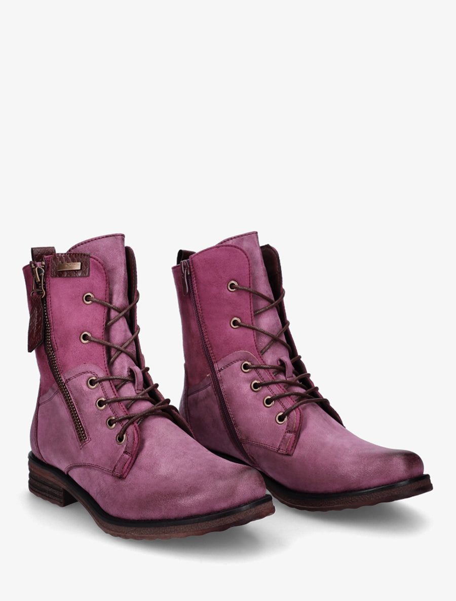 Bottines lacées à zip et empiècement python - Lie de vin - 4