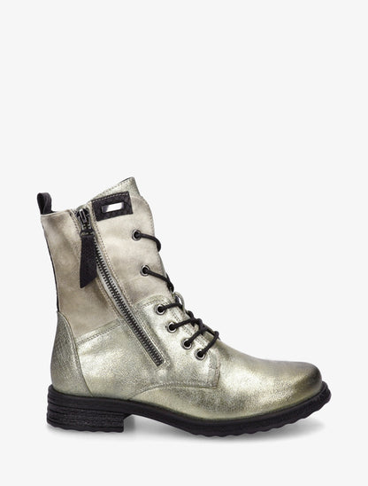 Bottines lacées à zip et empiècement python - Or - 1