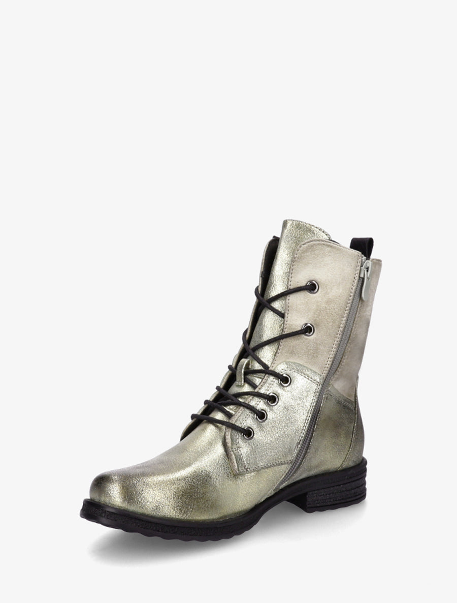 Bottines lacées à zip et empiècement python - Or - 3