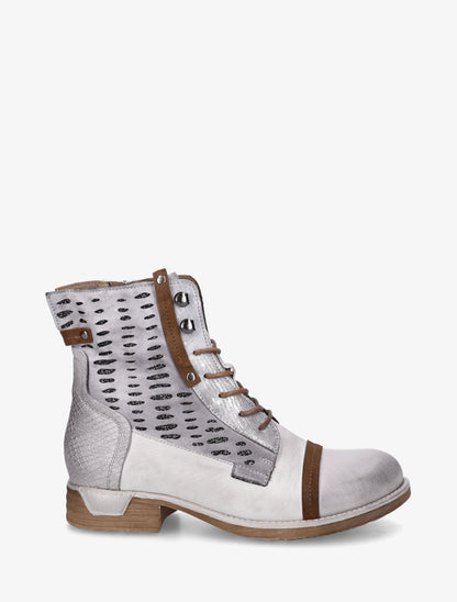 Bottines lacées à perforations irisées et python - Gris - 1
