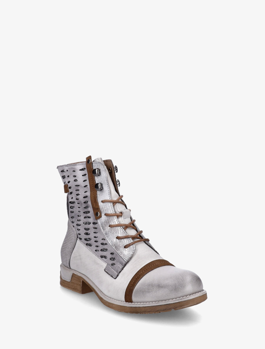 Bottines lacées à perforations irisées et python - Gris - 2