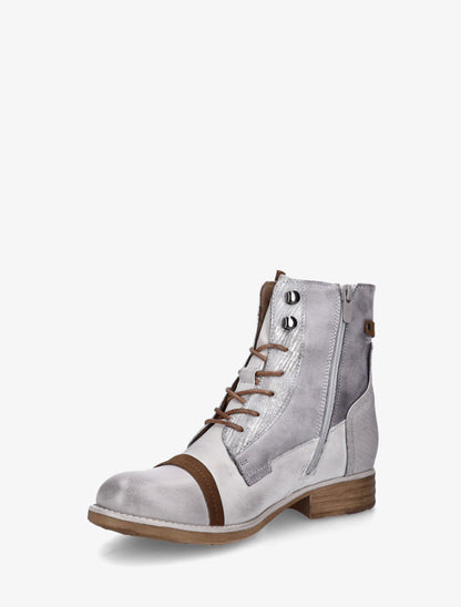 Bottines lacées à perforations irisées et python - Gris - 3