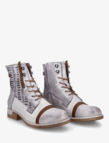 Bottines lacées à perforations irisées et python - Gris - 4