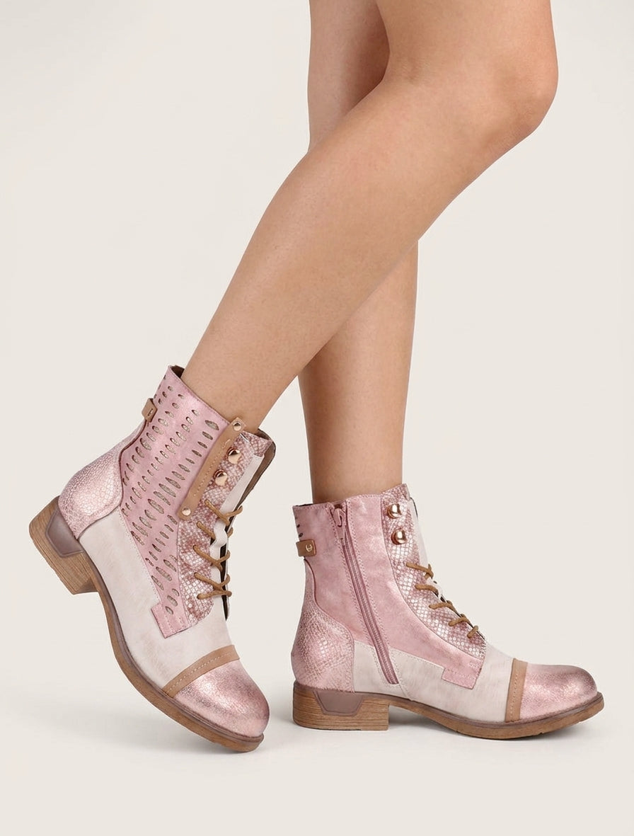 Iridescent veterlaarsjes met perforaties - Roos