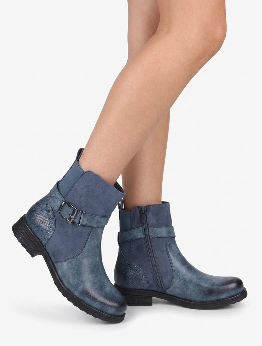 Enkellaarsjes met decoratieve riem en python inzetstuk - Blauw