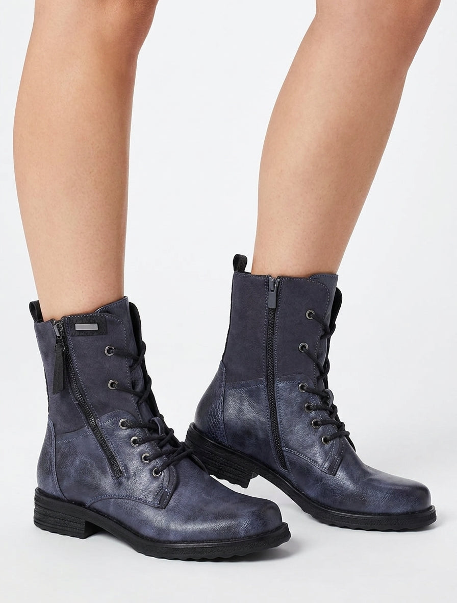 Veterlaarsjes met twee materialen - Blauw