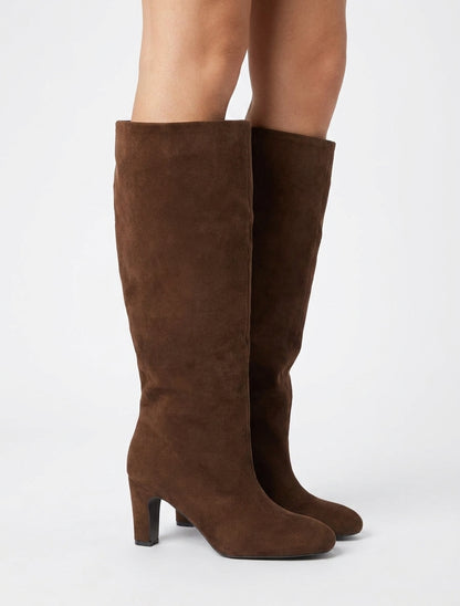 Suède laarzen met ronde neuzen - Kameel