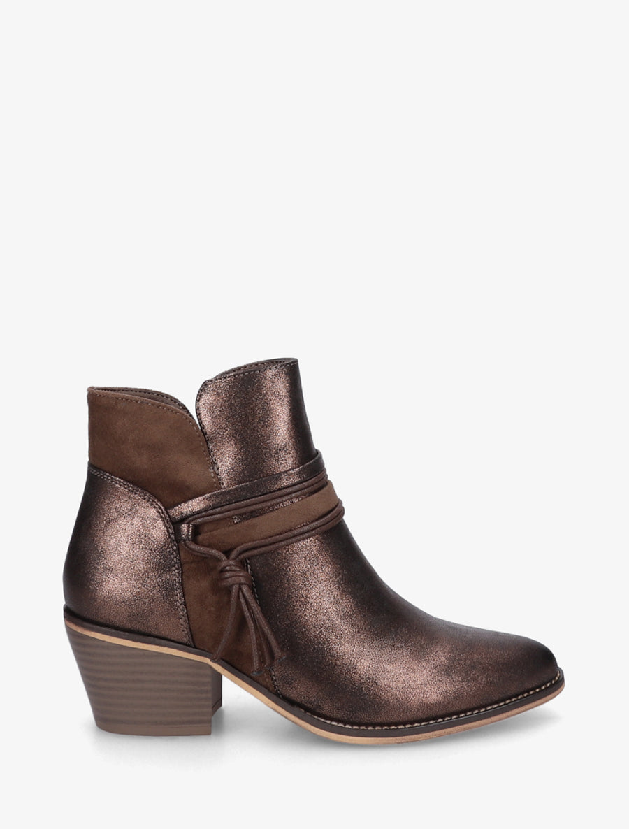 Bottines irisées à liens décoratifs - Marron - 1