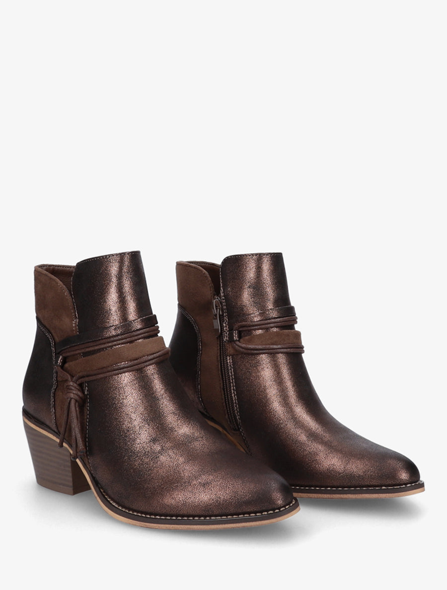 Bottines irisées à liens décoratifs - Marron - 4
