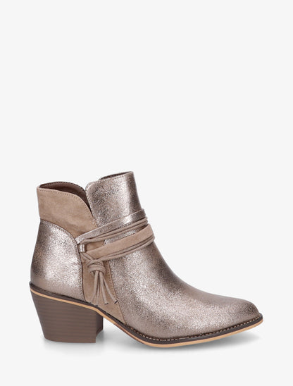 Bottines irisées à liens décoratifs - Taupe clair - 1