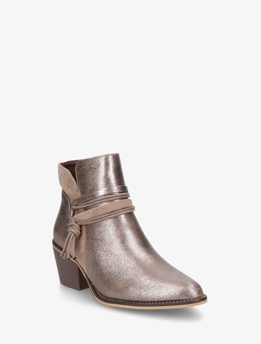 Bottines irisées à liens décoratifs - Taupe clair - 2