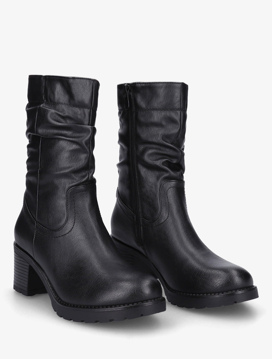 Bottines montantes effet froncé en simili - Noir - 4