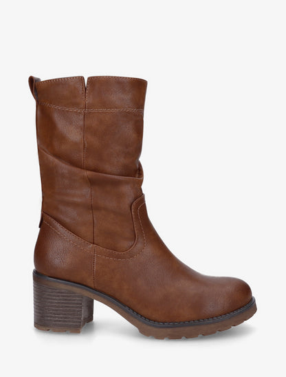 Bottines montantes effet froncé en simili - Camel - 1
