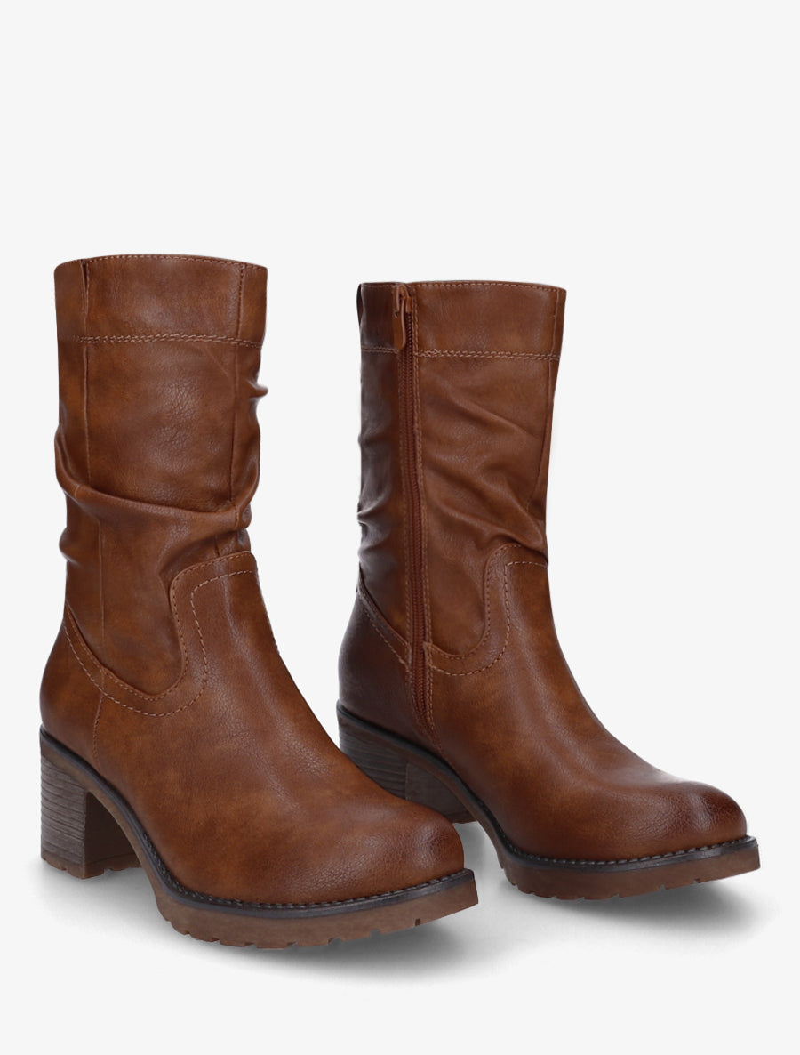 Bottines montantes effet froncé en simili - Camel - 4