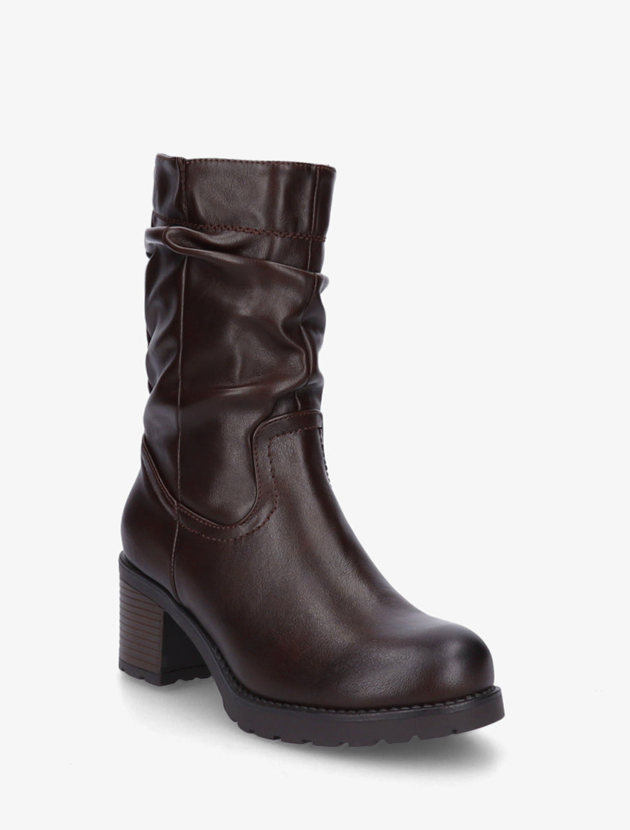 Bottines montantes effet froncé en simili - Marron - 2