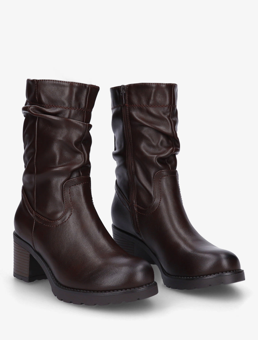 Bottines montantes effet froncé en simili - Marron - 4