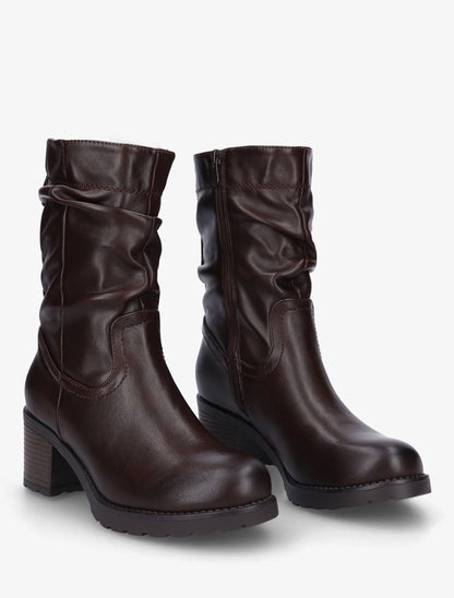 Bottines montantes effet froncé en simili - Marron - 4