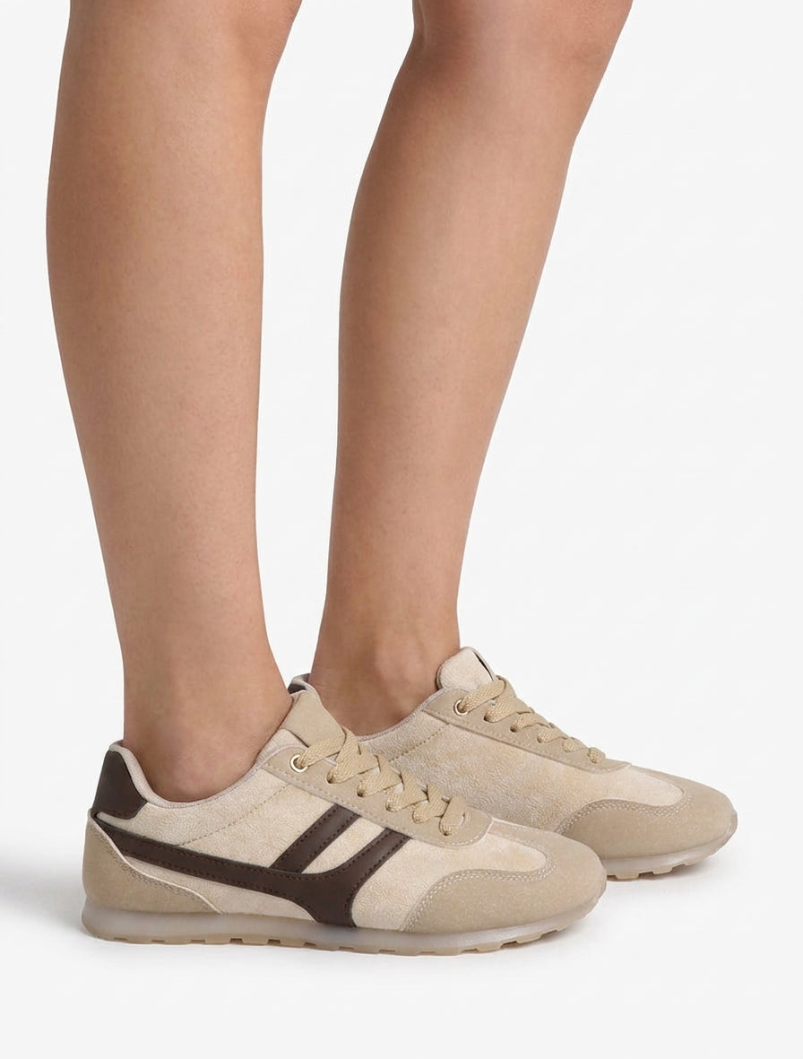 Effen sneakers van suèdine - Beige