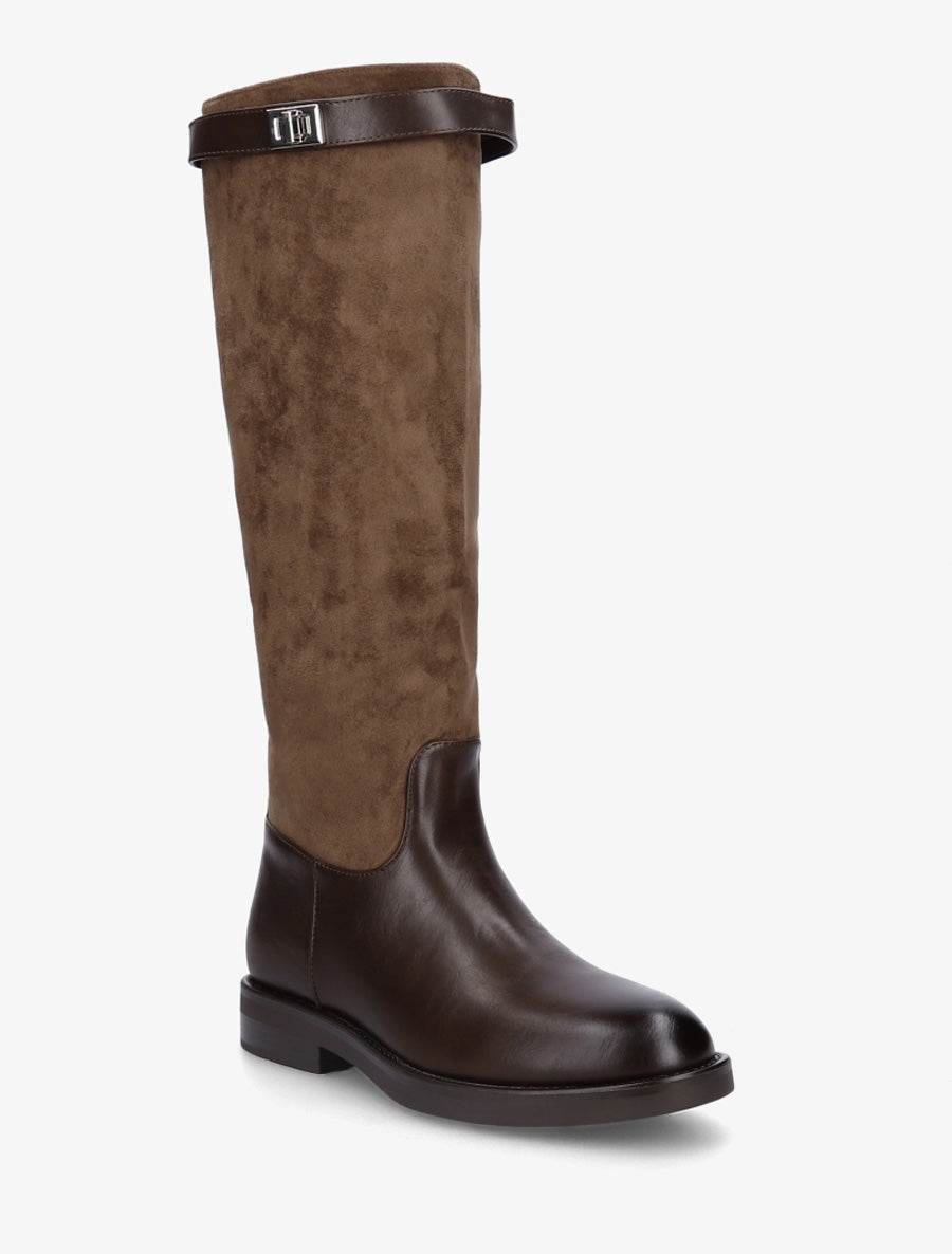 Bottes en suédine et simili - Marron - 2
