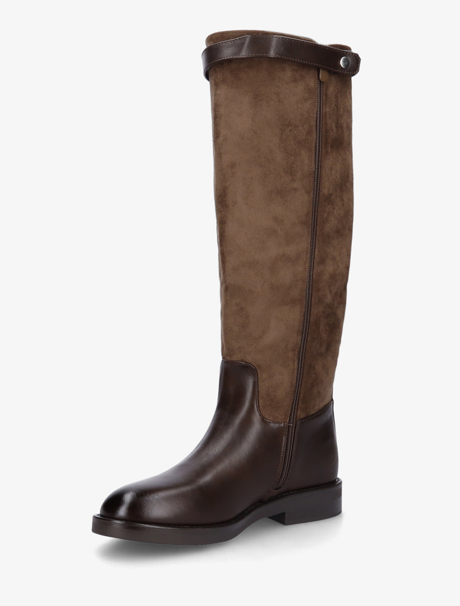 Bottes en suédine et simili - Marron - 3