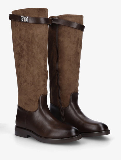 Bottes en suédine et simili - Marron - 4