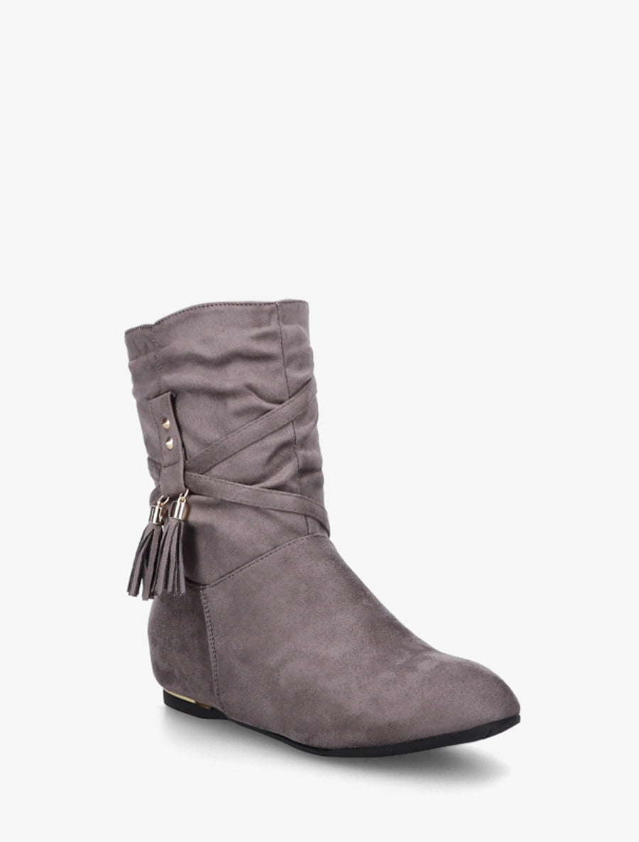 Bottines montantes en suédine à pompons - Gris - 2