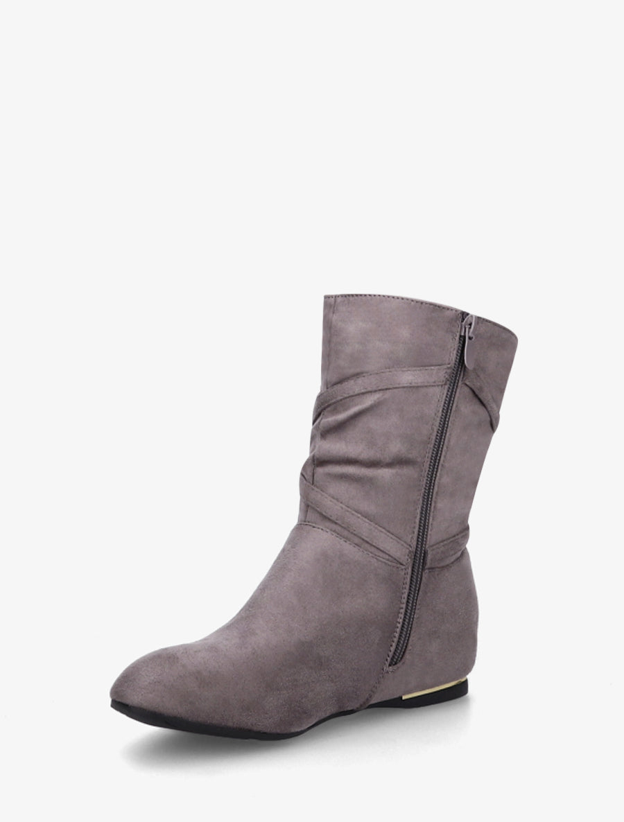 Bottines montantes en suédine à pompons - Gris - 3