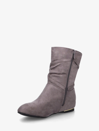 Bottines montantes en suédine à pompons - Gris - 3