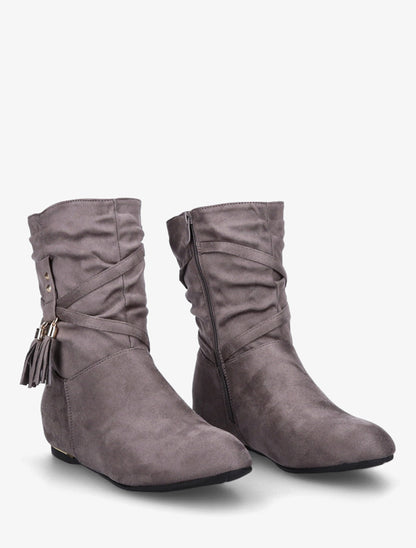 Bottines montantes en suédine à pompons - Gris - 4