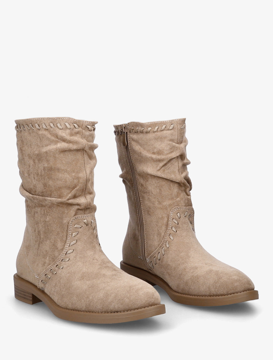 Bottines en suédine à coutures apparentes - Beige - 4