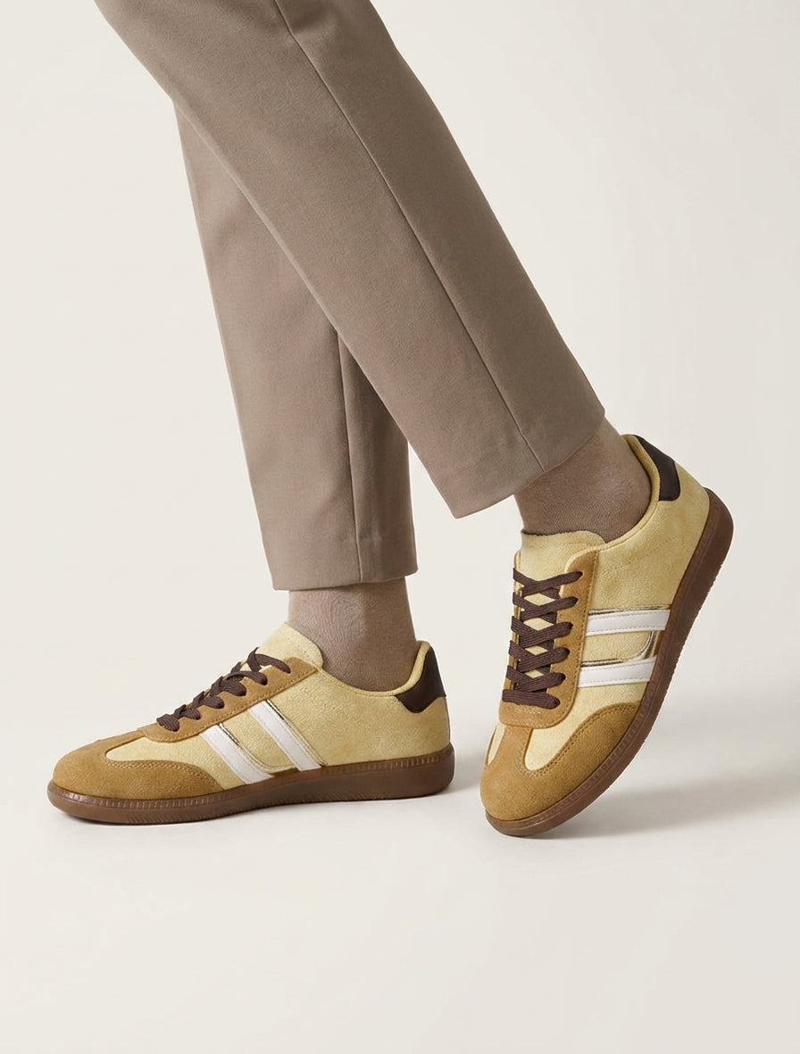 Sneakers in nubucklook met contrasterende banden - Geel
