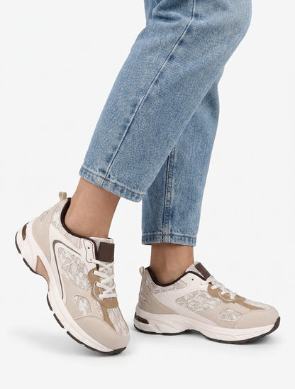 Sneakers van imitatieleer met kanten inzetstuk - Beige
