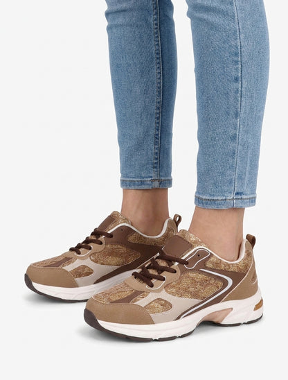 Sneakers van imitatieleer met kanten inzetstuk - Mol