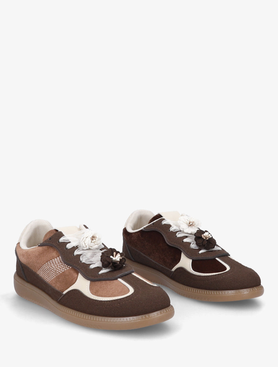 Sneakers à empiècement velours - Chocolat - 4