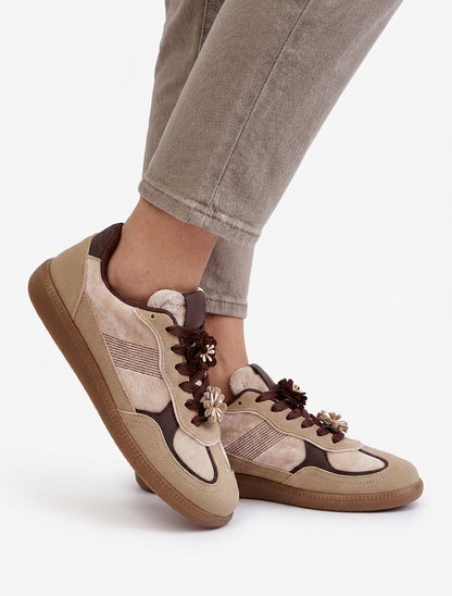 Sneakers met fluwelen inzetstukken - Beige