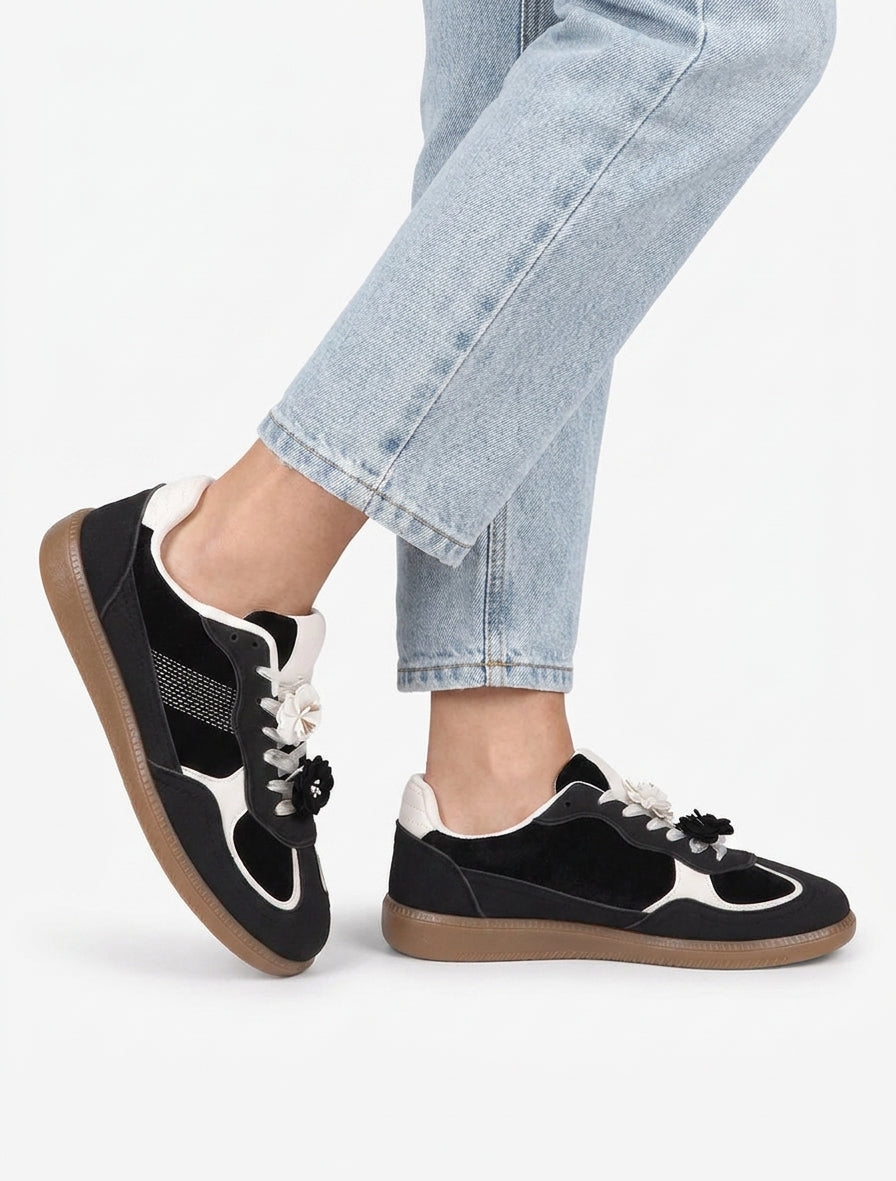 Sneakers met fluwelen inzetstukken - Zwart