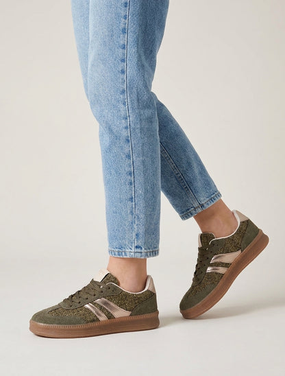Sneakers met tweed-effect quarter - Kaki