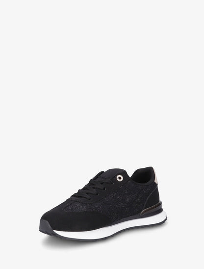 Baskets effet nubuck et dentelle pailletée - Noir - 3