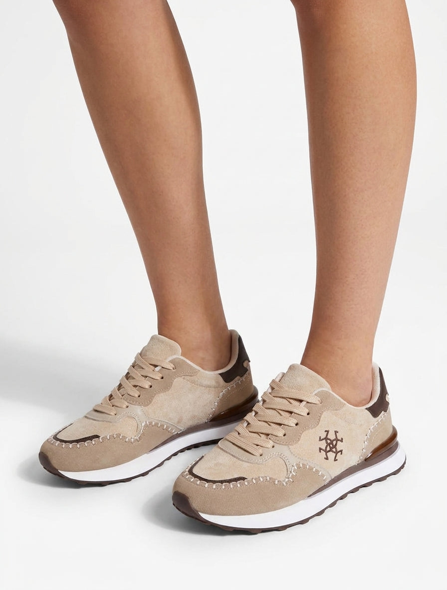 Sneakers met nubuck- en suèdine-effect inzetstukken - Beige